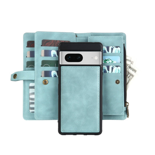 For Google Pixel 7 Zipper Wallet Detachable Magnetic Leather Phone Case(Blue) - Google Cases by buy2fix | Online Shopping UK | buy2fix