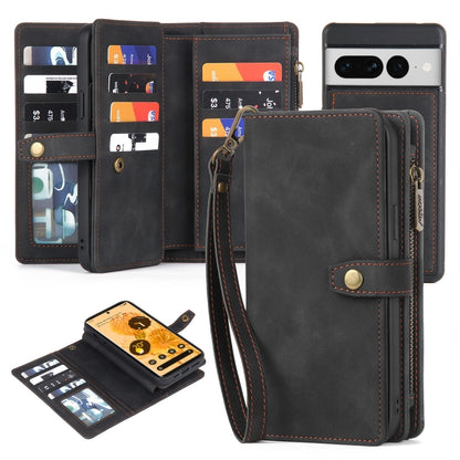 For Google Pixel 7 Pro Zipper Wallet Detachable Magnetic Leather Phone Case(Black) by buy2fix