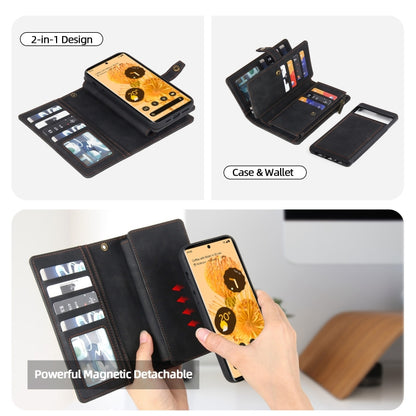 For Google Pixel 6a Zipper Wallet Detachable Magnetic Leather Phone Case(Black) - Google Cases by buy2fix | Online Shopping UK | buy2fix