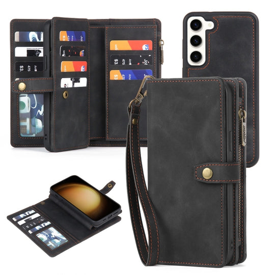 For Samsung Galaxy S23 5G Zipper Wallet Magnetic Detachable Leather Phone Case(Black)