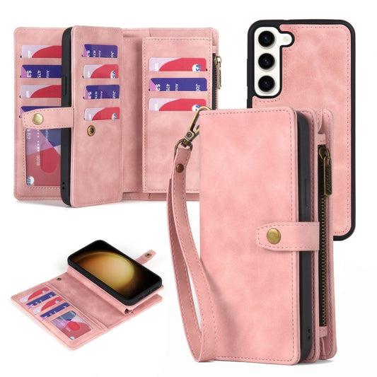 For Samsung Galaxy S23+ 5G Zipper Wallet Magnetic Detachable Leather Phone Case(Pink) - Galaxy S23+ 5G Cases by buy2fix | Online Shopping UK | buy2fix