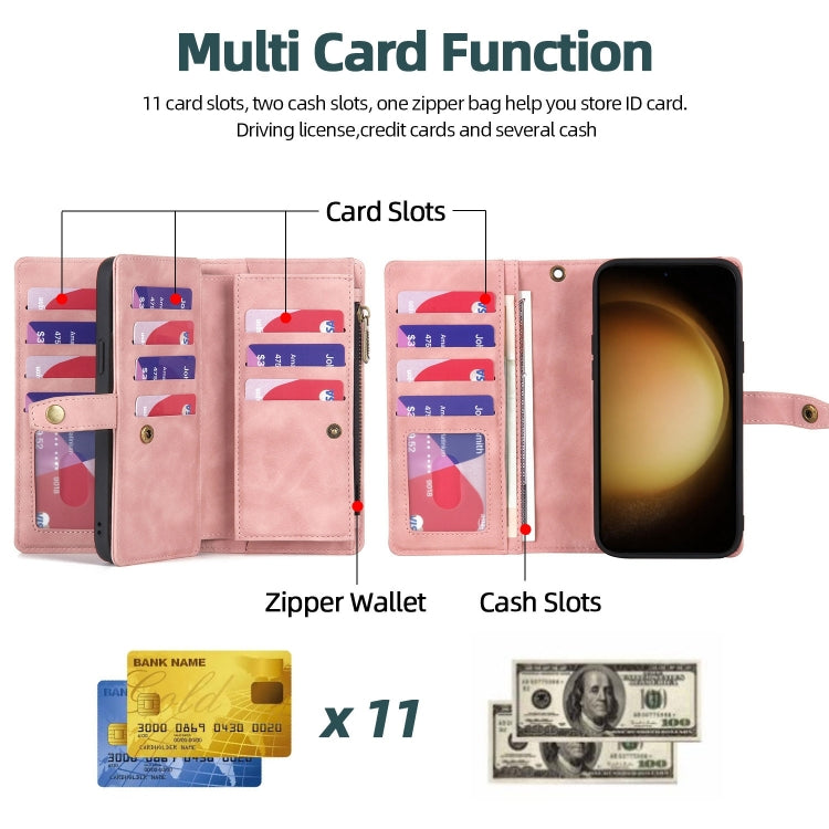 For Samsung Galaxy S23+ 5G Zipper Wallet Magnetic Detachable Leather Phone Case(Pink) - Galaxy S23+ 5G Cases by buy2fix | Online Shopping UK | buy2fix