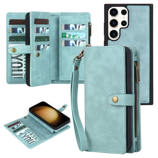 For Samsung Galaxy S23 Ultra 5G Zipper Wallet Magnetic Detachable Leather Phone Case(Blue) - Galaxy S23 Ultra 5G Cases by buy2fix | Online Shopping UK | buy2fix