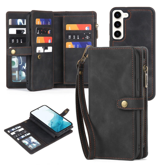 For Samsung Galaxy S22+ 5G Zipper Wallet Magnetic Detachable Leather Phone Case(Black) - Galaxy S22+ 5G Cases by buy2fix | Online Shopping UK | buy2fix