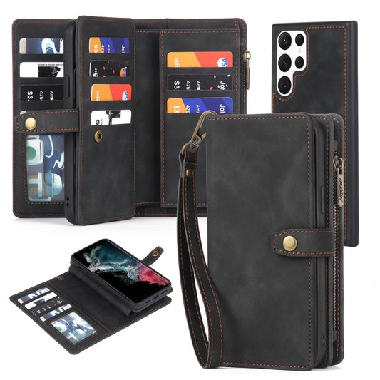 For Samsung Galaxy S22 Ultra 5G Zipper Wallet Magnetic Detachable Leather Phone Case(Black) - Galaxy S22 Ultra 5G Cases by buy2fix | Online Shopping UK | buy2fix