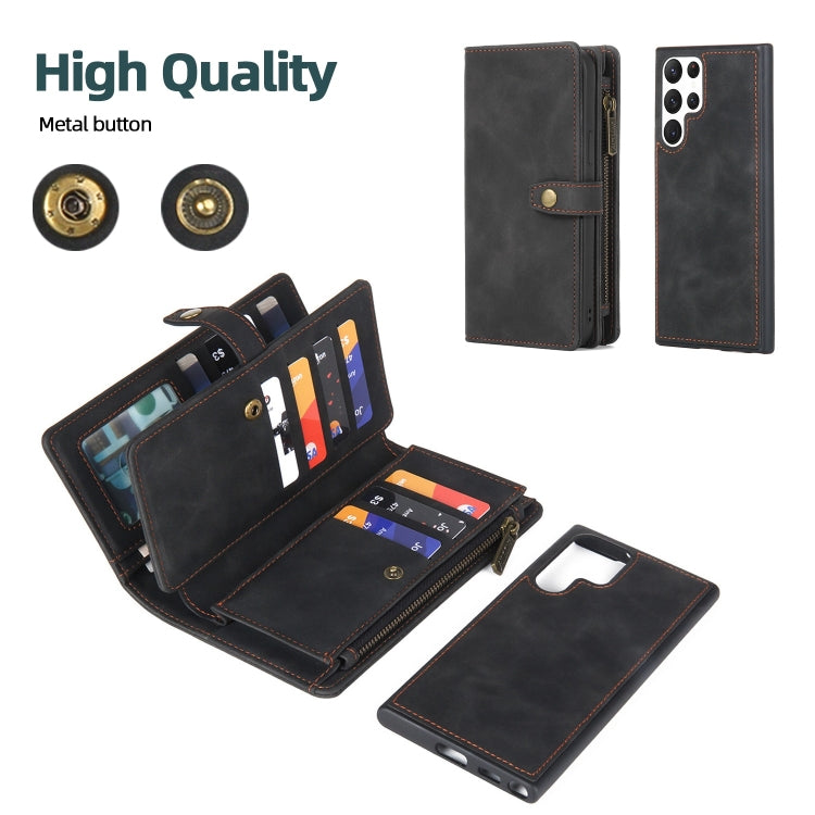 For Samsung Galaxy S22 Ultra 5G Zipper Wallet Magnetic Detachable Leather Phone Case(Black) - Galaxy S22 Ultra 5G Cases by buy2fix | Online Shopping UK | buy2fix