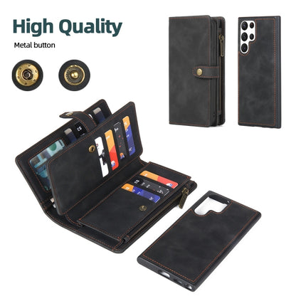 For Samsung Galaxy S22 Ultra 5G Zipper Wallet Magnetic Detachable Leather Phone Case(Black) - Galaxy S22 Ultra 5G Cases by buy2fix | Online Shopping UK | buy2fix