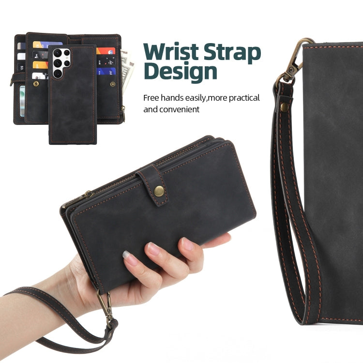 For Samsung Galaxy S22 Ultra 5G Zipper Wallet Magnetic Detachable Leather Phone Case(Black) - Galaxy S22 Ultra 5G Cases by buy2fix | Online Shopping UK | buy2fix
