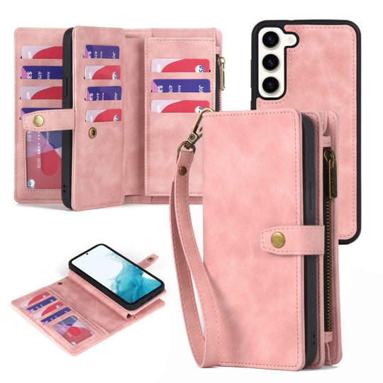 For Samsung Galaxy S21 5G Zipper Wallet Magnetic Detachable Leather Phone Case(Pink)
