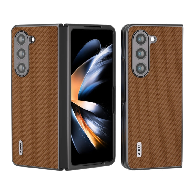 For Samsung Galaxy Z Fold5 ABEEL Carbon Fiber Texture Protective Phone Case(Light Brown) - Galaxy Z Fold5 Cases by buy2fix | Online Shopping UK | buy2fix