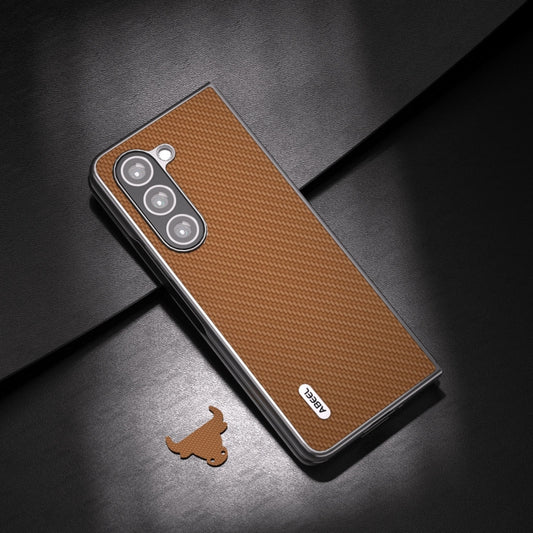 For Samsung Galaxy Z Fold5 ABEEL Carbon Fiber Texture Protective Phone Case(Light Brown) - Galaxy Z Fold5 Cases by buy2fix | Online Shopping UK | buy2fix