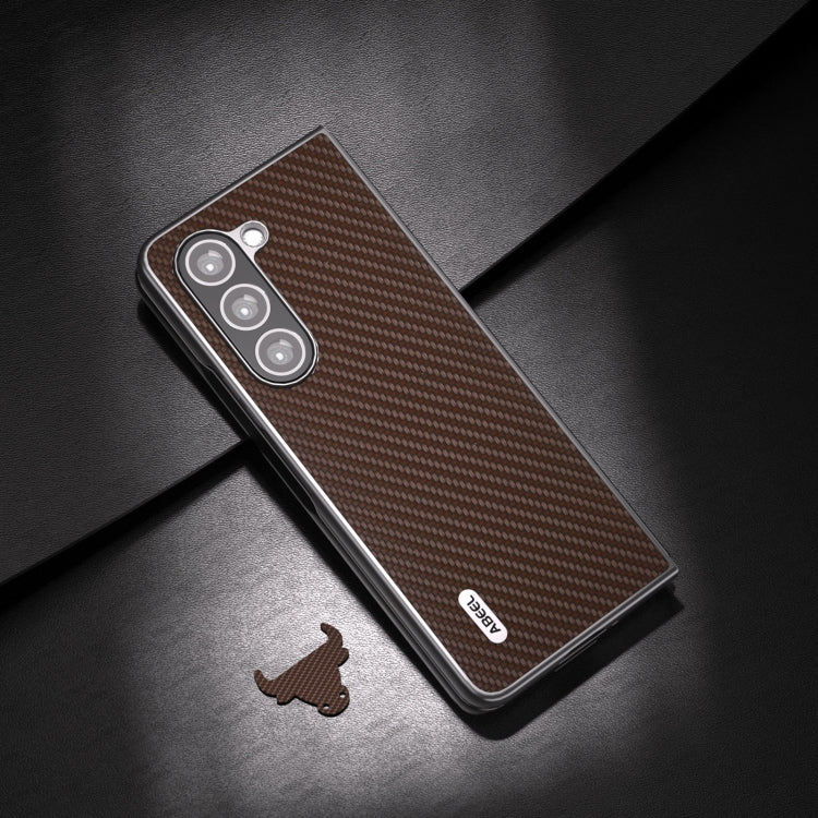 For Samsung Galaxy Z Fold5 ABEEL Carbon Fiber Texture Protective Phone Case(Dark Brown) - Galaxy Z Fold5 Cases by buy2fix | Online Shopping UK | buy2fix