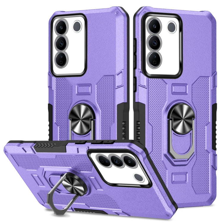 For vivo V27 Ring Holder Armor Hybrid Phone Case(Purple) - vivo Cases by buy2fix | Online Shopping UK | buy2fix