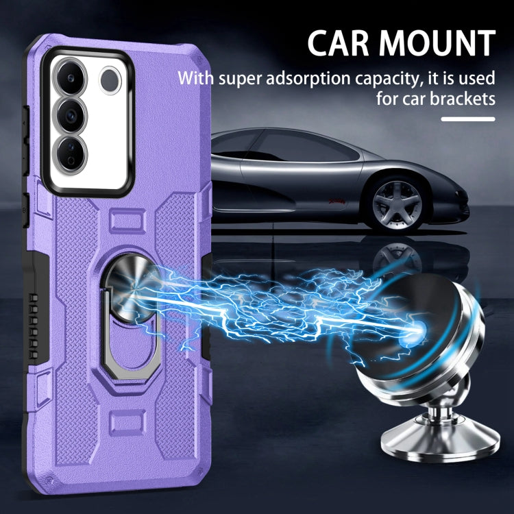 For vivo V27 Ring Holder Armor Hybrid Phone Case(Purple) - vivo Cases by buy2fix | Online Shopping UK | buy2fix