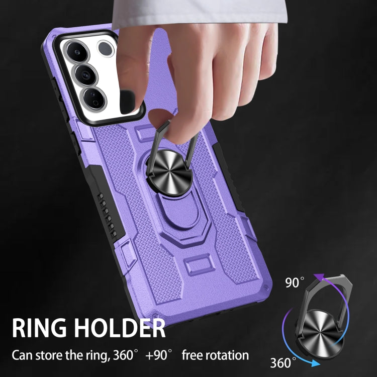 For vivo V27 Ring Holder Armor Hybrid Phone Case(Purple) - vivo Cases by buy2fix | Online Shopping UK | buy2fix