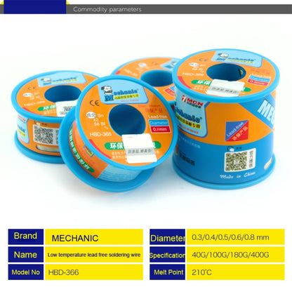 Mechanic HBD-366 40g Tin Solder Wire Lead-Free Solder Melt Rosin Core, Model:0.6mm - Welding Wire by buy2fix | Online Shopping UK | buy2fix