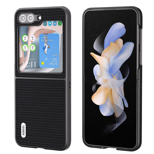 Pour Samsung Galaxy Z Flip5 ABEEL Étui de téléphone de série de luxe en cuir véritable (noir)
