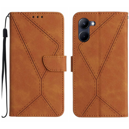 For Realme C33 2023 / 2022 Stitching Embossed Leather Phone Case(Brown) - Realme Cases by buy2fix | Online Shopping UK | buy2fix