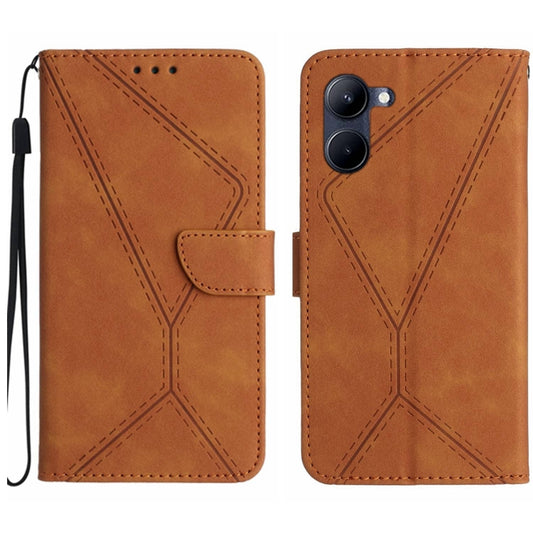 For Realme C33 2023 / 2022 Stitching Embossed Leather Phone Case(Brown) - Realme Cases by buy2fix | Online Shopping UK | buy2fix