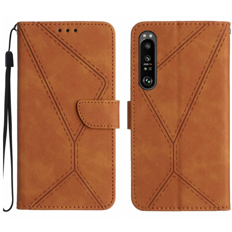 For Sony Xperia 1 V Stitching Embossed Leather Phone Case(Brown) by buy2fix