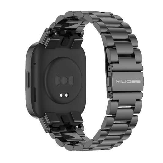 For Redmi Watch 3 Mijobs Three-Bead Metal Stainless Steel Watch Band(Black) - Watch Bands by MIJOBS | Online Shopping UK | buy2fix