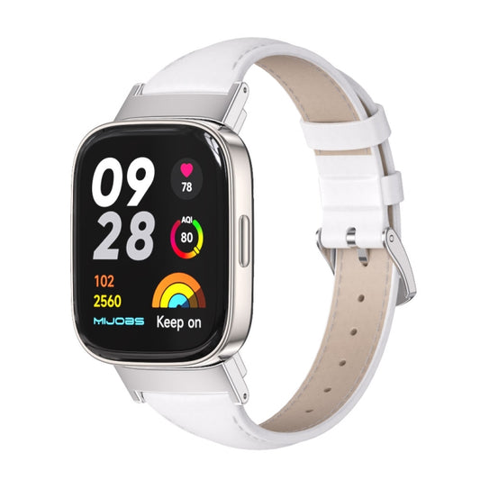 For Redmi Watch 3 Mijobs Genuine Leather Slim Watch Band(White Silver) - Watch Bands by MIJOBS | Online Shopping UK | buy2fix