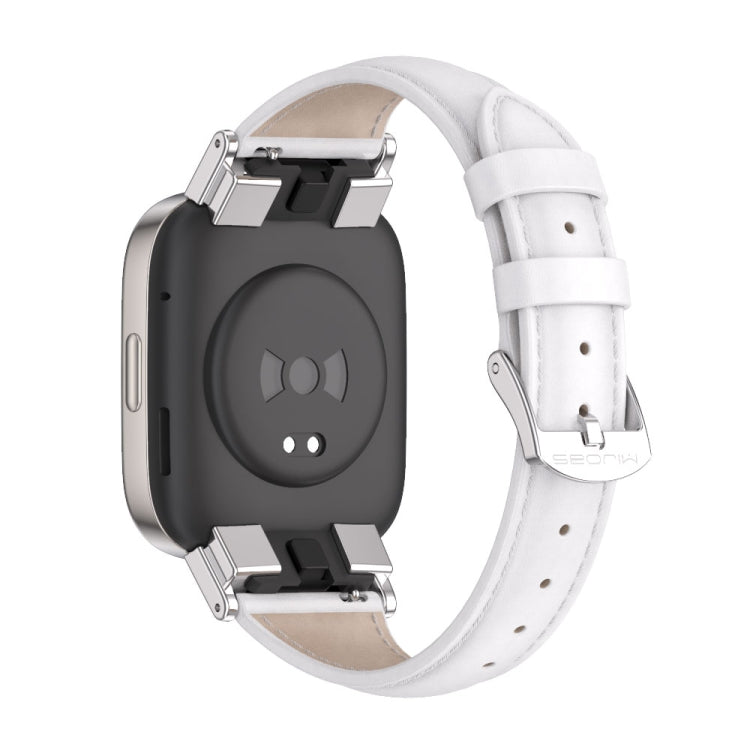 For Redmi Watch 3 Mijobs Genuine Leather Slim Watch Band(White Silver) - Watch Bands by MIJOBS | Online Shopping UK | buy2fix