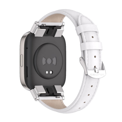 For Redmi Watch 3 Mijobs Genuine Leather Slim Watch Band(White Silver) - Watch Bands by MIJOBS | Online Shopping UK | buy2fix