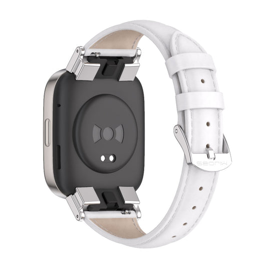 For Redmi Watch 3 Mijobs Genuine Leather Slim Watch Band(White Silver) - Watch Bands by MIJOBS | Online Shopping UK | buy2fix