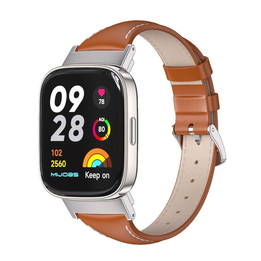 For Redmi Watch 3 Mijobs Genuine Leather Slim Watch Band(Orange Silver) - Watch Bands by MIJOBS | Online Shopping UK | buy2fix