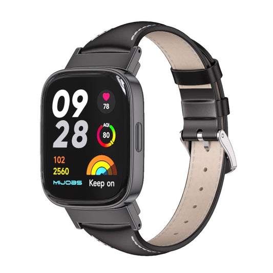 For Redmi Watch 3 Mijobs Genuine Leather Slim Watch Band(Black) - Watch Bands by MIJOBS | Online Shopping UK | buy2fix