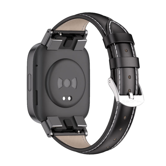 For Redmi Watch 3 Mijobs Genuine Leather Slim Watch Band(Black) - Watch Bands by MIJOBS | Online Shopping UK | buy2fix