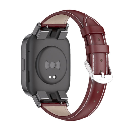 For Redmi Watch 3 Mijobs Genuine Leather Slim Watch Band(Wine Red Black) - Watch Bands by MIJOBS | Online Shopping UK | buy2fix