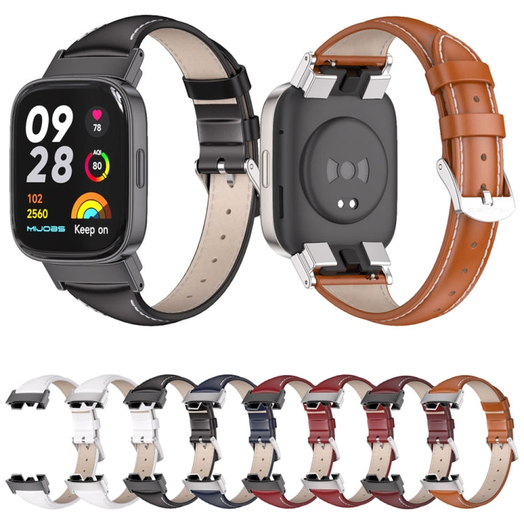 For Redmi Watch 3 Mijobs Genuine Leather Slim Watch Band(White Silver) - Watch Bands by MIJOBS | Online Shopping UK | buy2fix