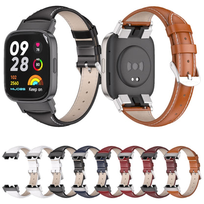 For Redmi Watch 3 Mijobs Genuine Leather Slim Watch Band(White Silver) - Watch Bands by MIJOBS | Online Shopping UK | buy2fix
