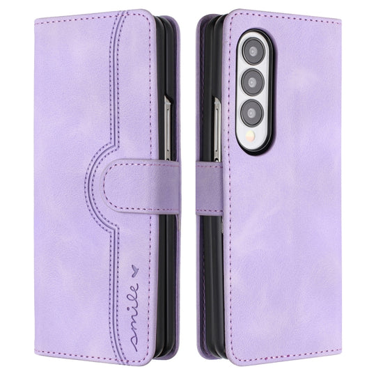 Pour Samsung Galaxy Z Fold4 5G Étui de téléphone en cuir à motif de cœur (violet)