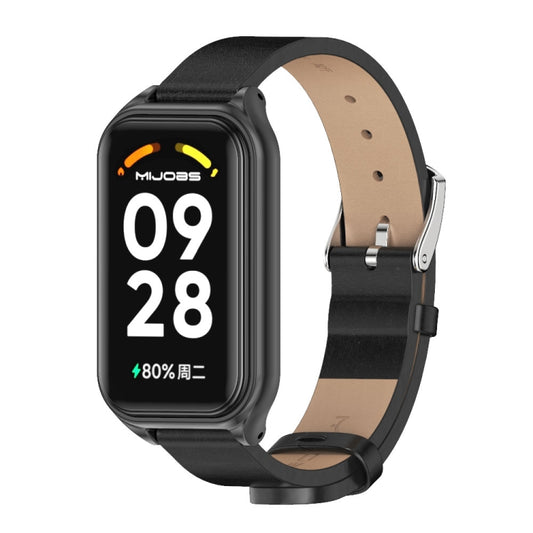 For Xiaomi Smart Band 8 Active / Redmi Band 2 Mijobs Metal Shell Microfiber PU Leather Watch Band(Black) - Watch Bands by MIJOBS | Online Shopping UK | buy2fix