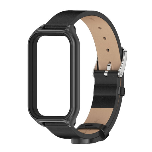 For Xiaomi Smart Band 8 Active / Redmi Band 2 Mijobs Metal Shell Microfiber PU Leather Watch Band(Black) - Watch Bands by MIJOBS | Online Shopping UK | buy2fix