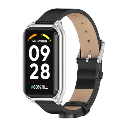 For Xiaomi Smart Band 8 Active / Redmi Band 2 Mijobs Metal Shell Microfiber PU Leather Watch Band(Black Silver) - Watch Bands by MIJOBS | Online Shopping UK | buy2fix
