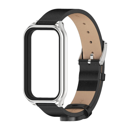 For Xiaomi Smart Band 8 Active / Redmi Band 2 Mijobs Metal Shell Microfiber PU Leather Watch Band(Black Silver) - Watch Bands by MIJOBS | Online Shopping UK | buy2fix