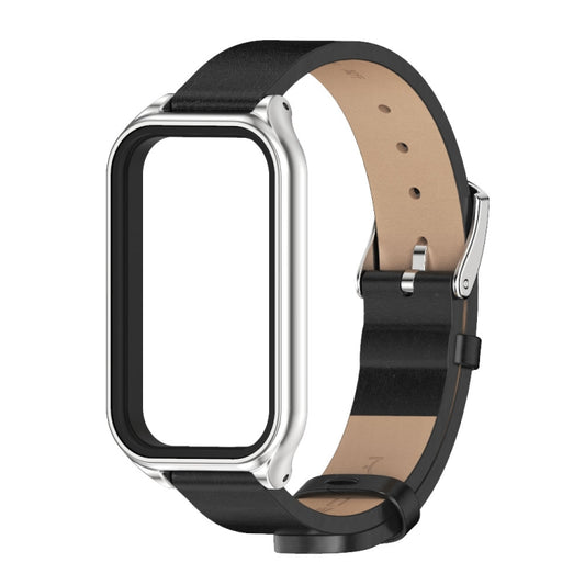 For Xiaomi Smart Band 8 Active / Redmi Band 2 Mijobs Metal Shell Microfiber PU Leather Watch Band(Black Silver) - Watch Bands by MIJOBS | Online Shopping UK | buy2fix
