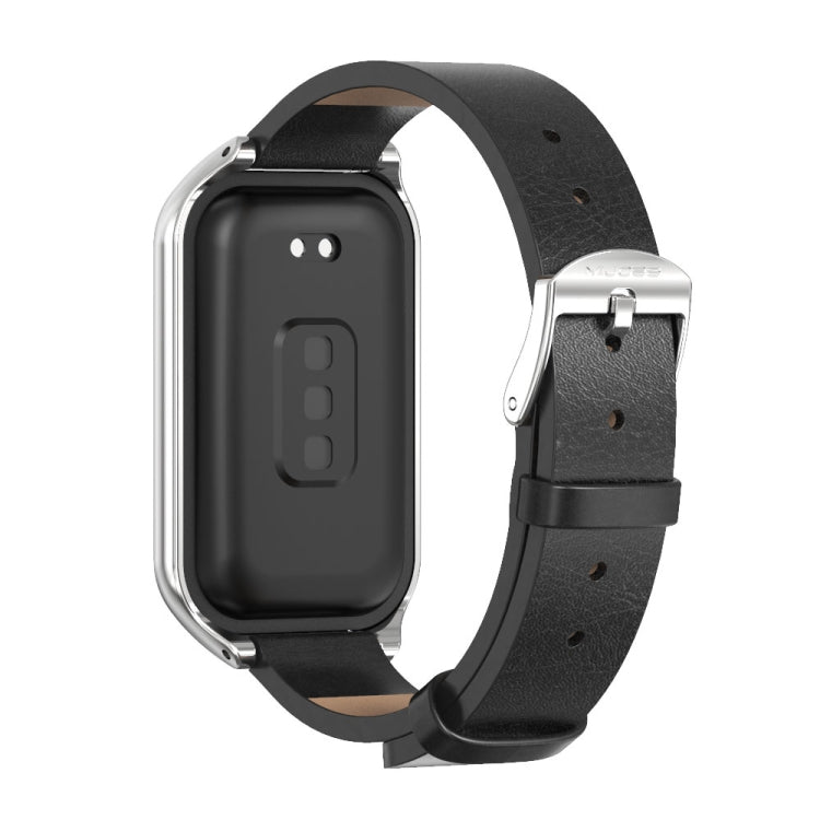 For Xiaomi Smart Band 8 Active / Redmi Band 2 Mijobs Metal Shell Microfiber PU Leather Watch Band(Black Silver) - Watch Bands by MIJOBS | Online Shopping UK | buy2fix