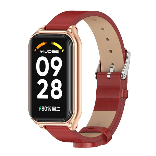 For Xiaomi Smart Band 8 Active / Redmi Band 2 Mijobs Metal Shell Microfiber PU Leather Watch Band(Red Rose Gold) - Watch Bands by MIJOBS | Online Shopping UK | buy2fix