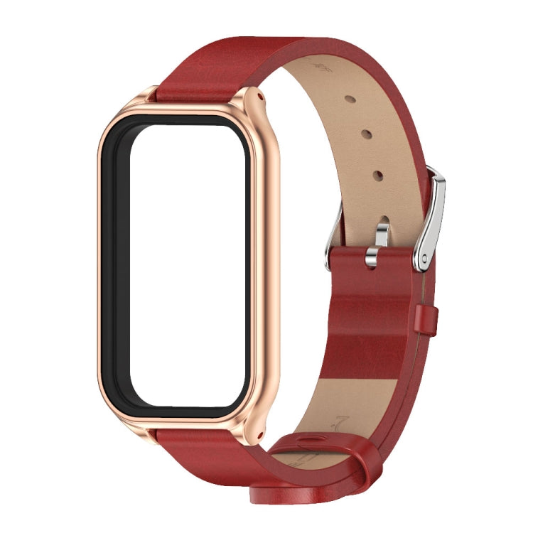 For Xiaomi Smart Band 8 Active / Redmi Band 2 Mijobs Metal Shell Microfiber PU Leather Watch Band(Red Rose Gold) - Watch Bands by MIJOBS | Online Shopping UK | buy2fix