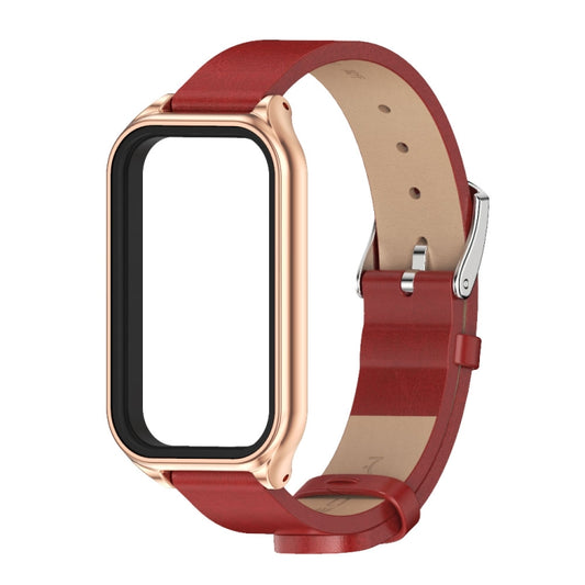 For Xiaomi Smart Band 8 Active / Redmi Band 2 Mijobs Metal Shell Microfiber PU Leather Watch Band(Red Rose Gold) - Watch Bands by MIJOBS | Online Shopping UK | buy2fix