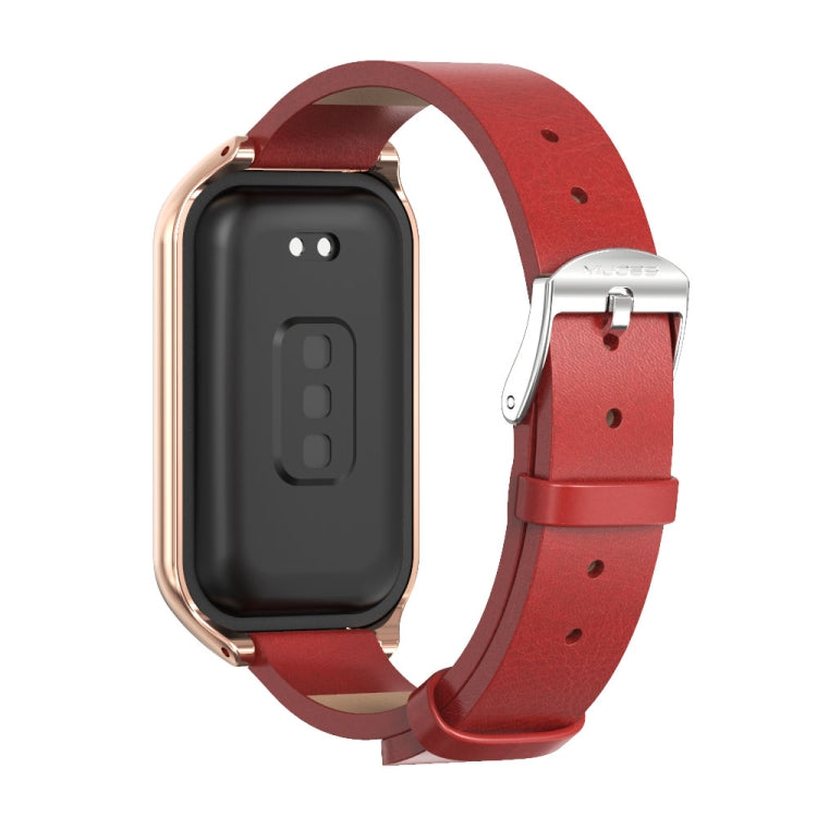 For Xiaomi Smart Band 8 Active / Redmi Band 2 Mijobs Metal Shell Microfiber PU Leather Watch Band(Red Rose Gold) - Watch Bands by MIJOBS | Online Shopping UK | buy2fix
