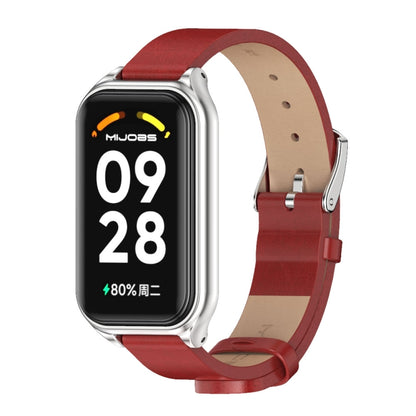For Xiaomi Smart Band 8 Active / Redmi Band 2 Mijobs Metal Shell Microfiber PU Leather Watch Band(Red Silver) - Watch Bands by MIJOBS | Online Shopping UK | buy2fix