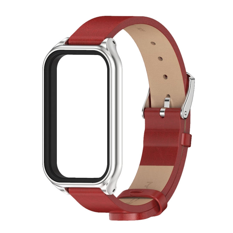 For Xiaomi Smart Band 8 Active / Redmi Band 2 Mijobs Metal Shell Microfiber PU Leather Watch Band(Red Silver) - Watch Bands by MIJOBS | Online Shopping UK | buy2fix