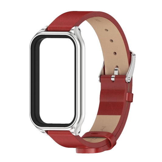 For Xiaomi Smart Band 8 Active / Redmi Band 2 Mijobs Metal Shell Microfiber PU Leather Watch Band(Red Silver) - Watch Bands by MIJOBS | Online Shopping UK | buy2fix