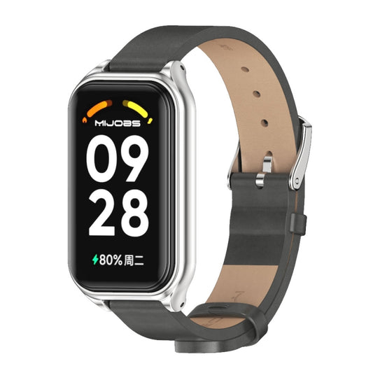 For Xiaomi Smart Band 8 Active / Redmi Band 2 Mijobs Metal Shell Microfiber PU Leather Watch Band(Grey Silver) - Watch Bands by MIJOBS | Online Shopping UK | buy2fix